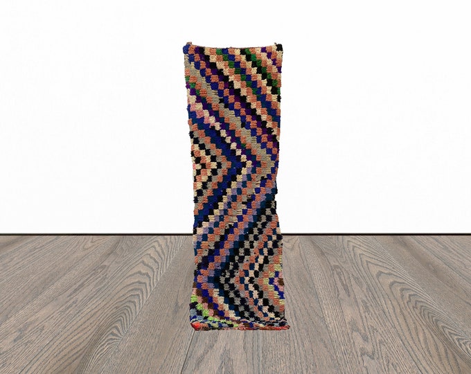 Narrow vintage runner rug, 2x7 ft moroccan runner rug, unique runner rug, colorful runner rug.