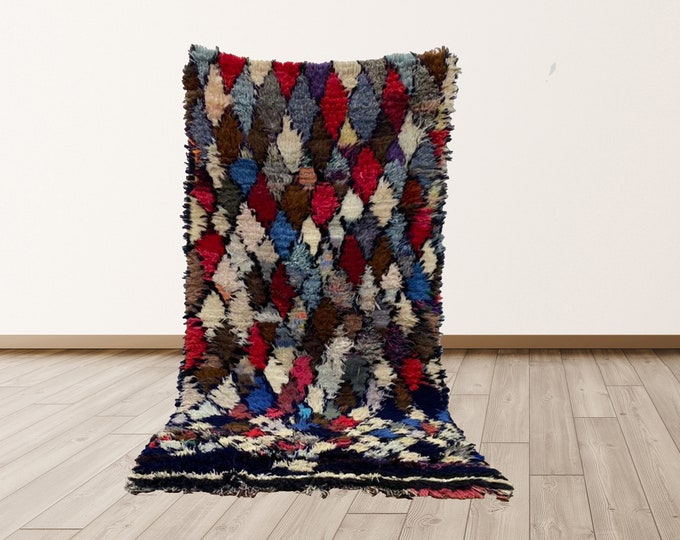 Boujad 3X6 ft Colorful Azilal Vintage Moroccan Berber rug.