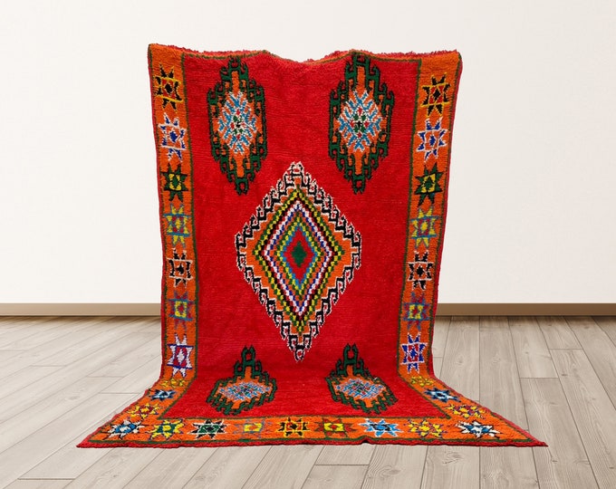 Colorful 4x10 ft berber Vintage rug, Wool moroccan azilal rugs.
