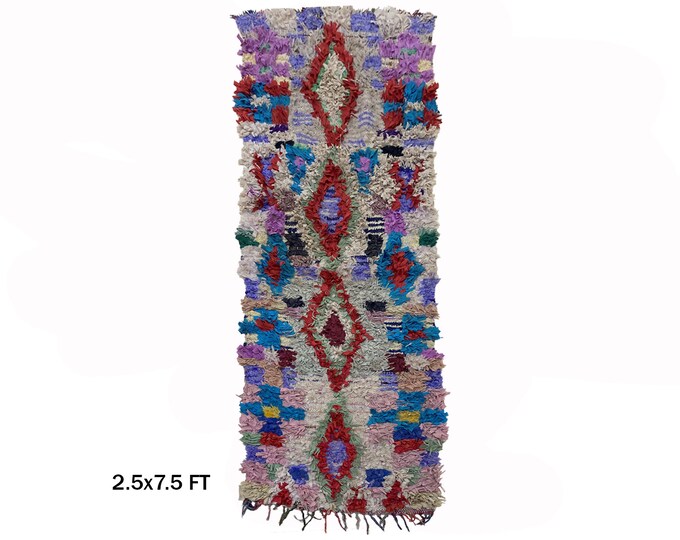 Boucherouite Vintage Moroccan Runner Rug 3x8.
