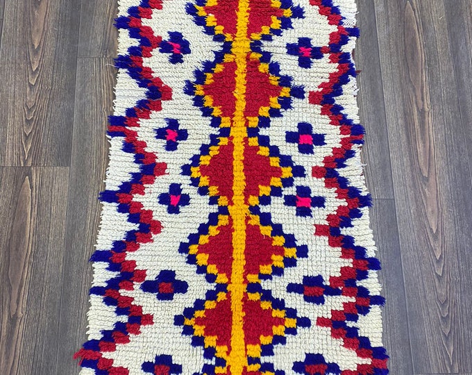 2x4 feet Runner small rug, Moroccan Berber Vintage Rug.