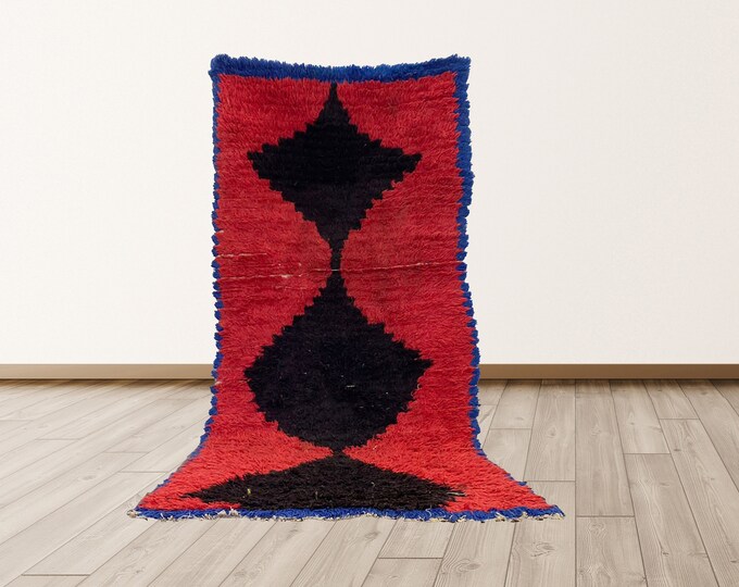 3 x 6 feet Tribal Azilal Morrocan Berber Vintage Rug.