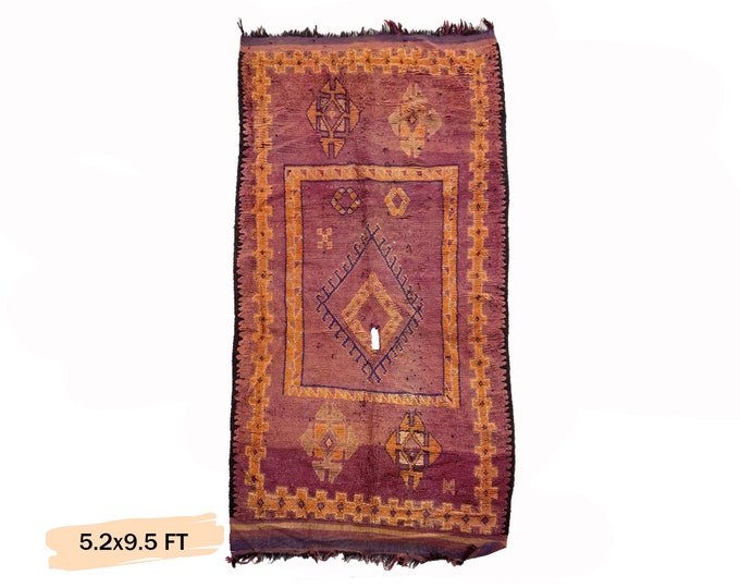Vintage Moroccan Large Wool Area Rug 5x10, Unique Home Decor.
