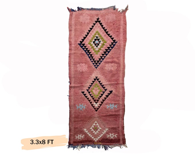 3x8 Moroccan Wool Runner Rug: Vintage Home Decor Rug .
