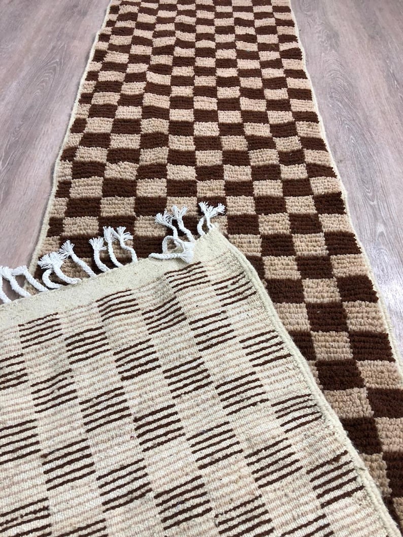 Narrow Moroccan checkered runner rug image 10