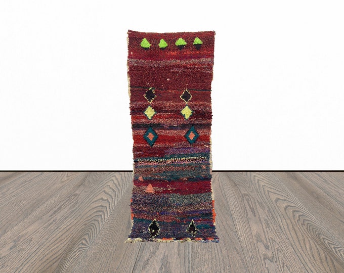 Moroccan hallway runner rug, 2x6 feet vintage runner rug, unique woven rug, tribal runner rug.