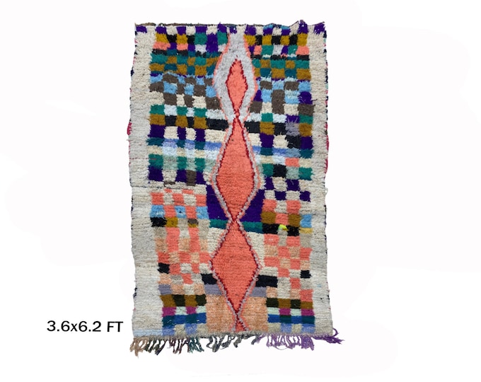 Moroccan Vintage Colorful Area Rug 4x6.