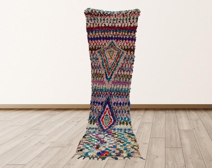 2x9 ft boucherouite moroccan rug, vintage rug.