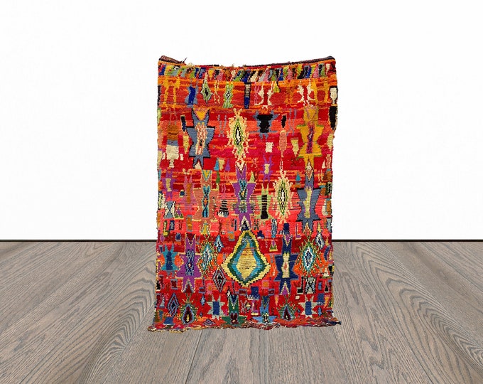 Colorful vintage rug, 4x7 feet azilal woven rug, berber area rug, tribal moroccan rug.
