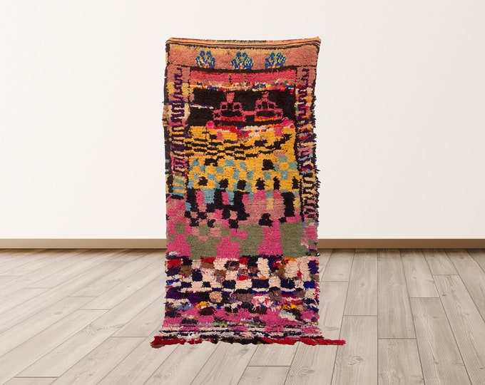 3x6 ft small Moroccan vintage rug , Moroccan colorful rug!