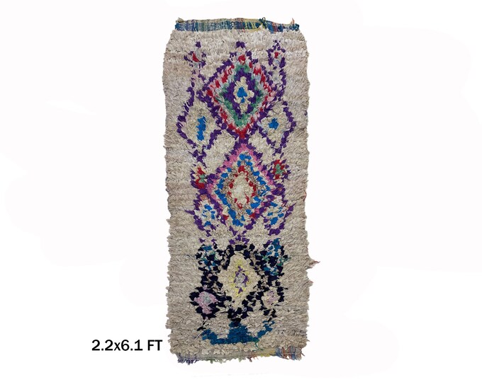Boucherouite Moroccan Runner Rug 2x6 - Vintage Rug for Home.