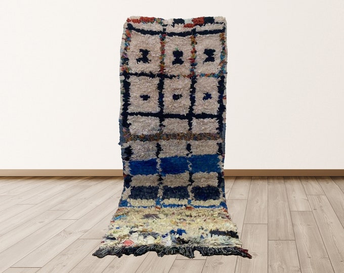 2x5 feet bucherouite shag rug, Boho Vintage Moroccan Azilal Rug, Azilal Berber runner Rug.