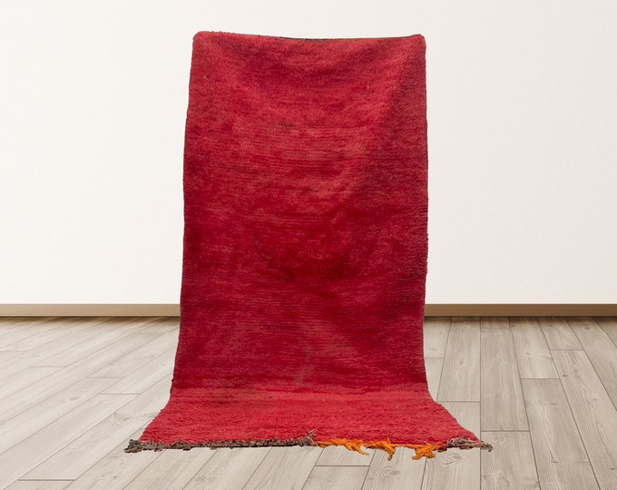 Vintage red Moroccan Azilal Rug, 3x7 feet Azilal Berber area Rug.
