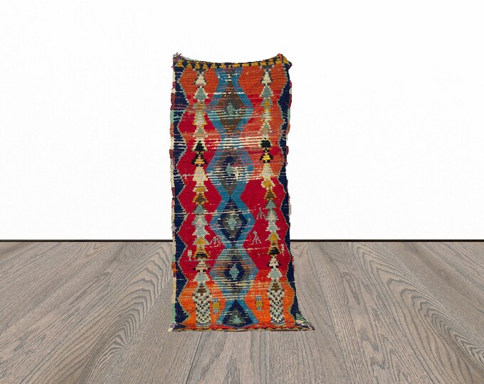 Moroccan vintage runner rug, 3x8 feet woven runner rug, red runner rug, berber runner rug.