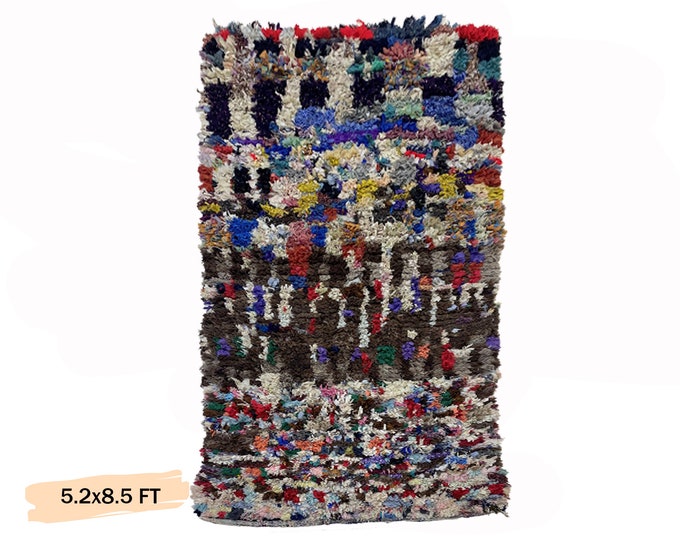 Boucherouite Moroccan Area Rug 5x9: Colorful Vintage Rug.