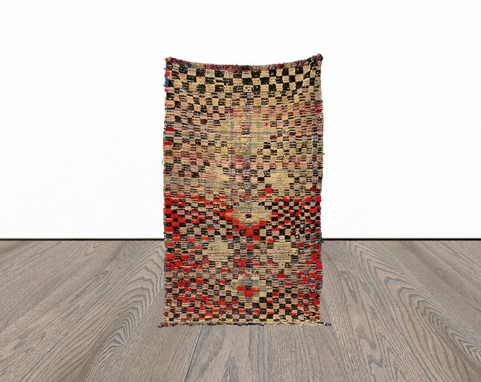 3x6 Vintage moroccan rug, berber area rug, boujaad woven rug, tribal azilal rug.