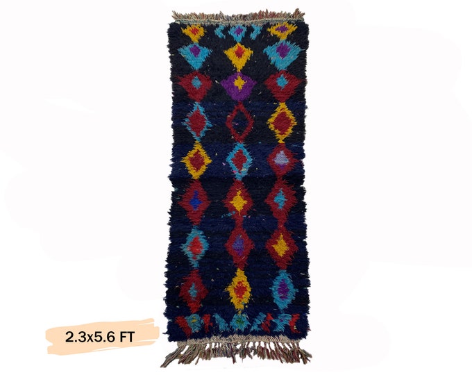 Unique Vintage Moroccan Rug Runner 2x6, Diamond Boho Style.