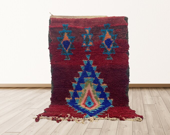 3x5 ft Wool Shag Azilal Vintage Moroccan Berber runner rugs.