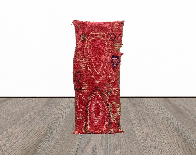 2x6 Feet wool runner rug, red moroccan runner rug, small berber runner rug, vintage wool runner rug.