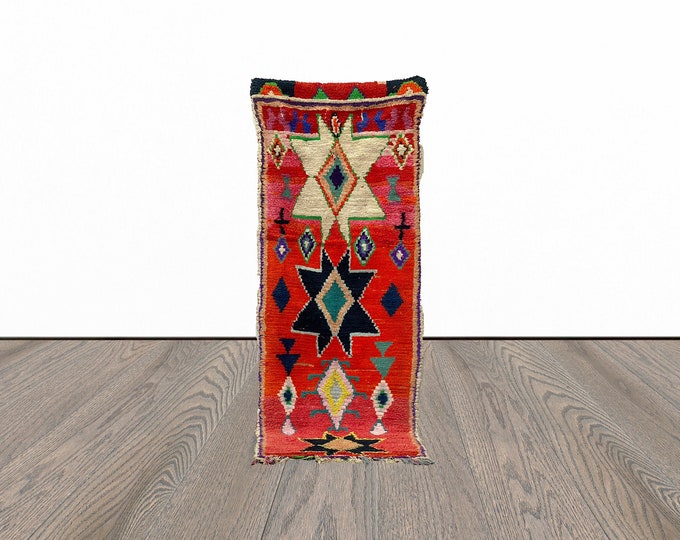 3x8 Feet moroccan red runner rug, tribal runner rug, vintage runner rug, unique runner rug.