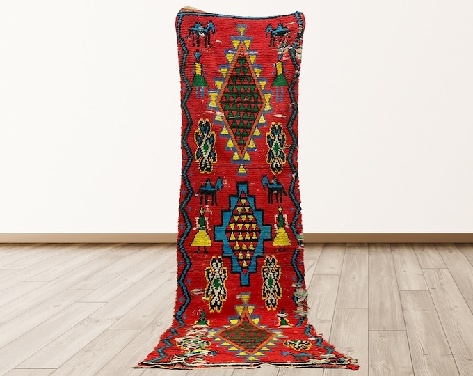 3x9 feet Moroccan Berber runner rug, Tribal Wool Vintage rugs.