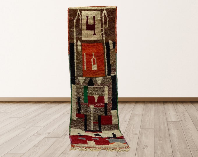 Handmade Moroccan Wool Rug Runner: Colorful Bohemian Home Decor.