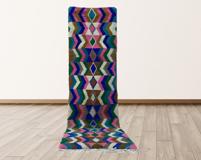 Moroccan Diamond Handmade Runner Rug: Custom Colorful Home Decor.