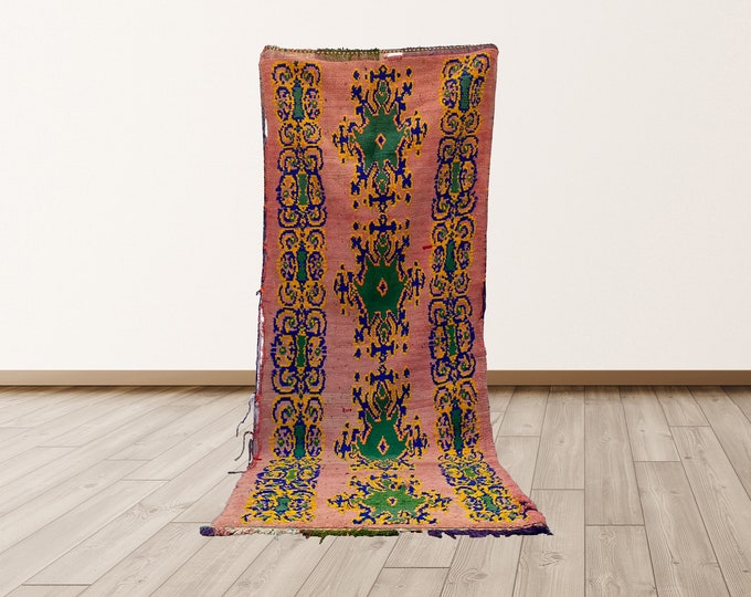 3x9 ft Azilal Berber Vintage Morrocan Tribal Rug.