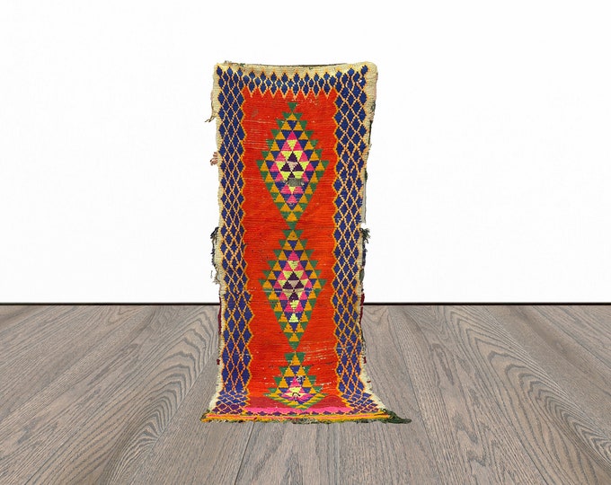 Moroccan berber runner rug, 3x9 feet vintage runner rug, tribal runner rug, colorful runner rug.