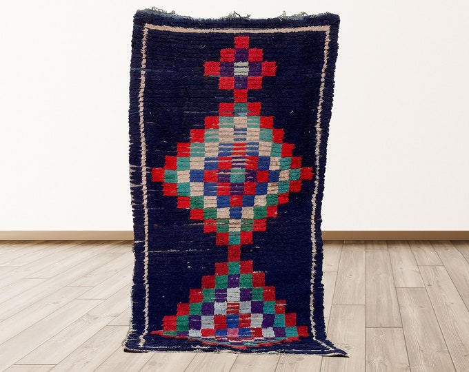 Vintage tribal Morocco Azilal 3x7 feet rug, Moroccan Berber Vintage Rug.