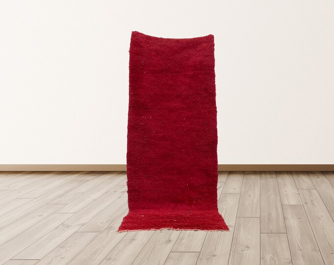 Red 2x6 FT Tribal Azilal Morrocan Berber Vintage Rug.