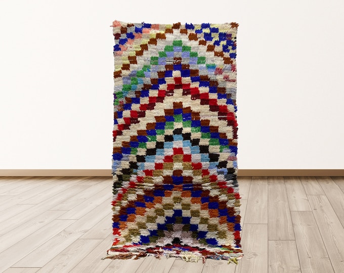 Checkered Vintage Colorful Azilal Moroccan 3x5 feet Rug, Berber Moroccan vintage rugs