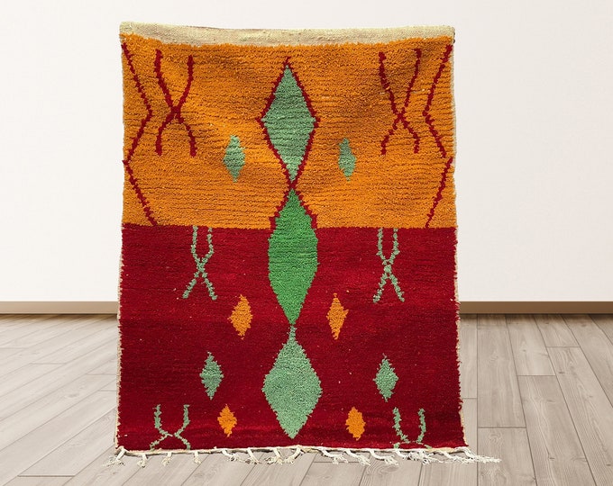 Handmade Colorful Moroccan Berber Rug - Vibrant Woven Kitchen Area Rug.