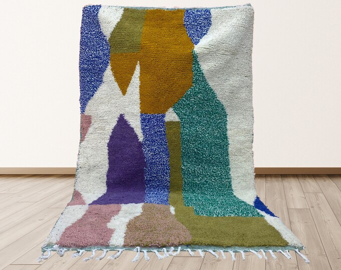 Vibrant Moroccan Handmade Rug: Boho Home Decor Rug