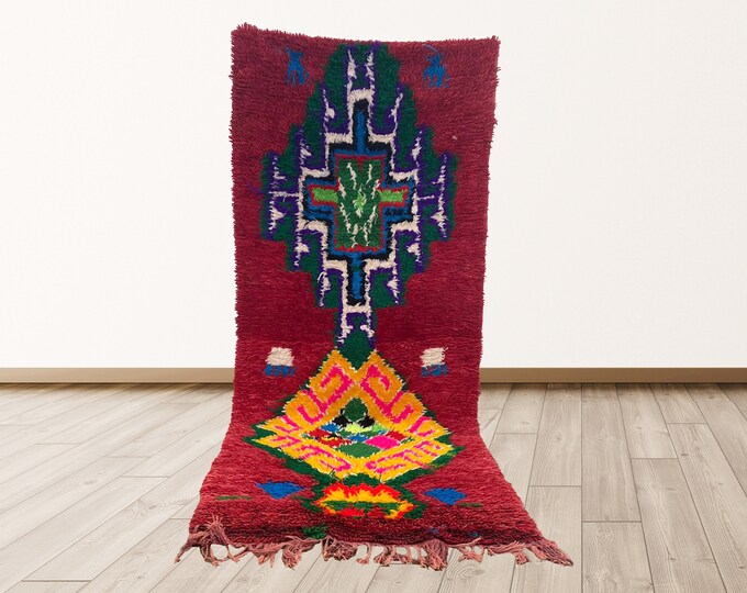 7x3 Ft Vintage Moroccan rug runner, Vintage Moroccan Berber Shag Rug.