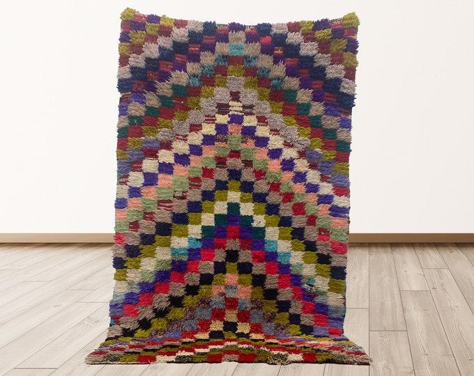 Checkered Vintage Azilal Moroccan 4x7 feet Rug, Berber Moroccan vintage rugs