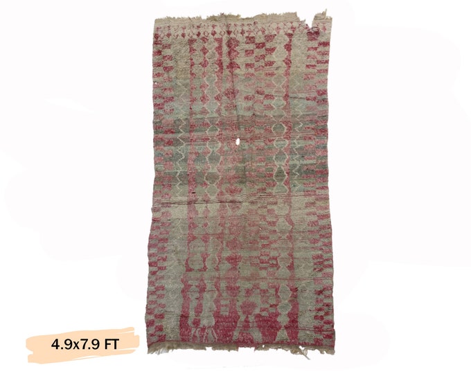 Moroccan Rug 5x8 , Vintage Wool Home Decor Area Rug.
