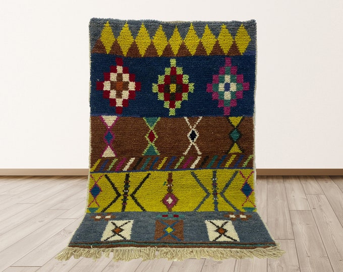 Moroccan Bohemian Area Rug: Colorful Handmade Berber Style.
