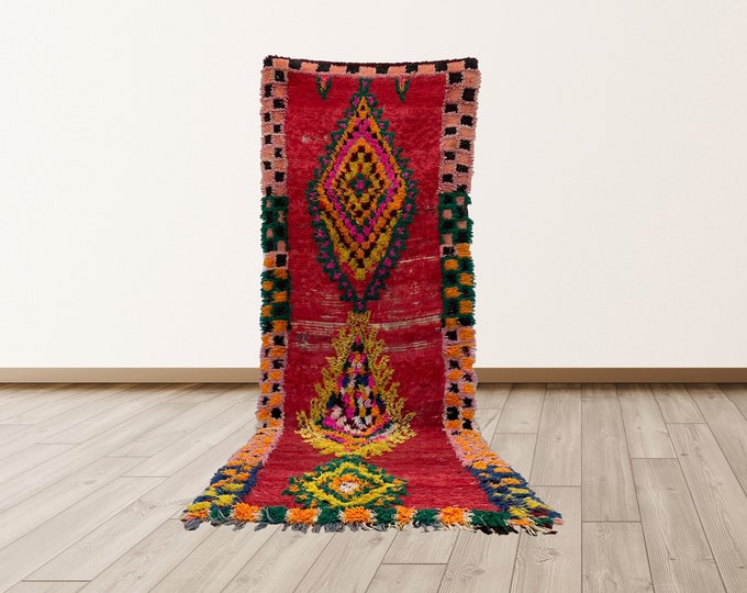 Moroccan Berber Vintage Tribal Azilal 4x10 ft Rug.