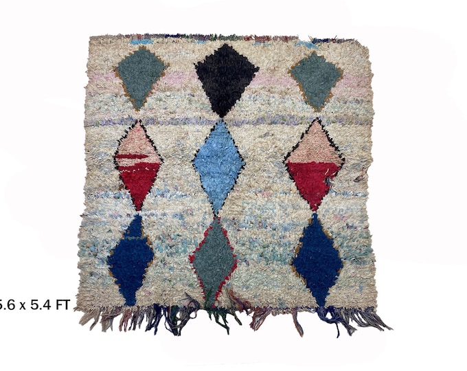 Colorful Moroccan Boucherouite Rug 5x6: Vintage Berber Art.