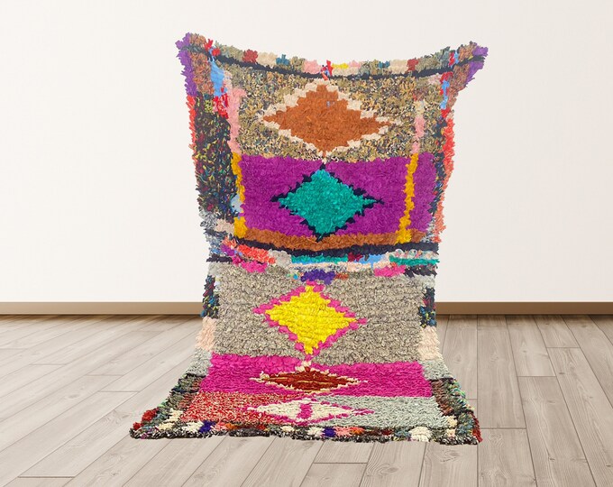 Buocherouite Colorful Moroccan Vintage Rug, 3x6 ft Azilal Berber Vintage Rug.