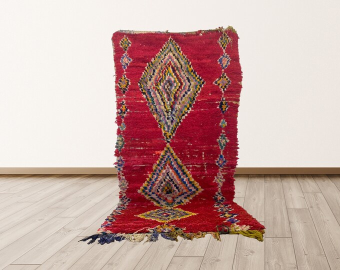 Azilal Morrocan 3x6 feet Berber Vintage Rug.