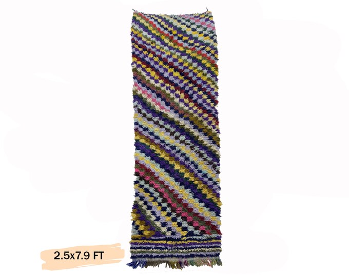 3x8 Vintage Moroccan Runner Rug, Colorful Boho Rug Runner.