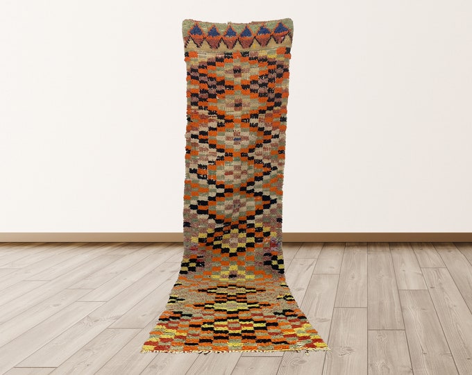 2.5x9.5 ft Colorful Small Runner Rug Berber, Moroccan Vintage Rug.
