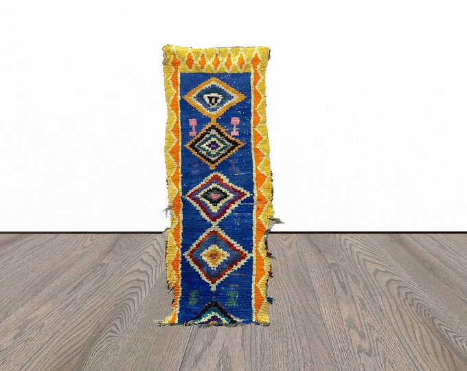 Moroccan berber rug runner, 3x7 feet vintage rug runner, entryway runner rug, small runner rug.