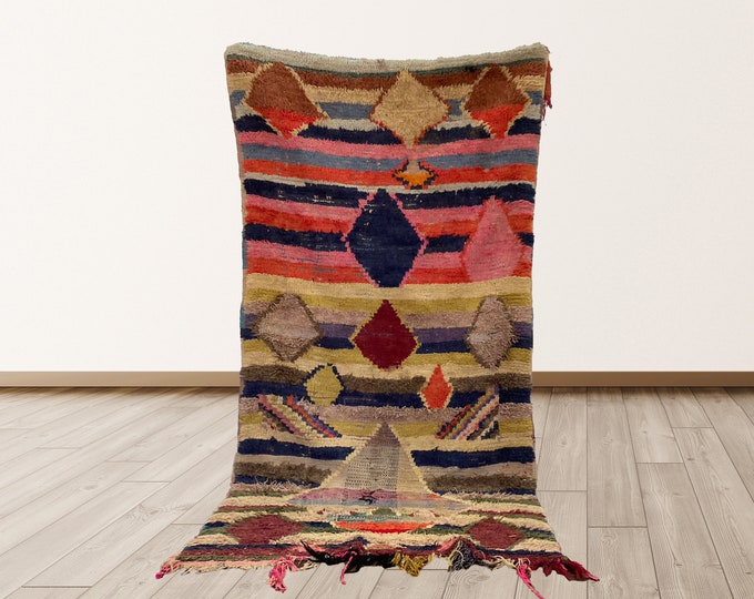 Azilal Moroccan Vintage Rug, 4x8 feet Berber Moroccan vintage rugs.