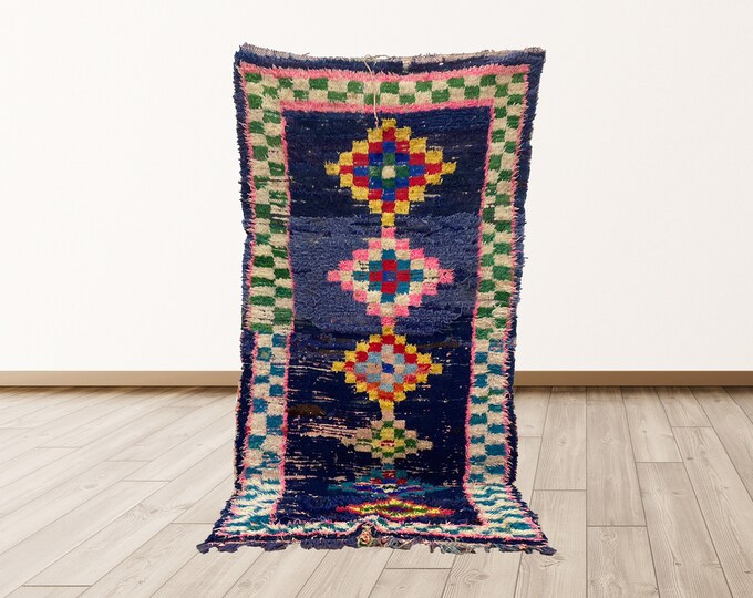 7x4 Foot Vintage Tribal Moroccan Berber area rug, Berber Azilal Moroccan Vintage rugs.