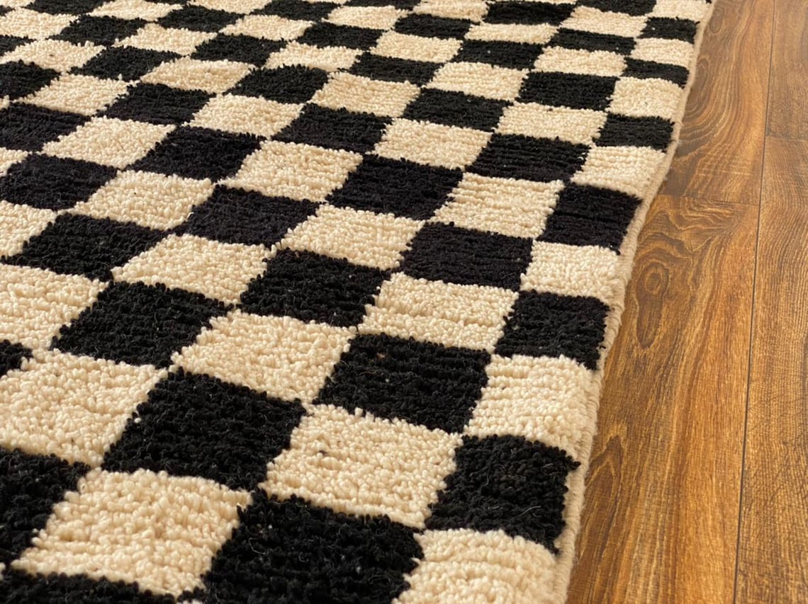 Black and white checkered rug checkered moroccan rug. Etsy