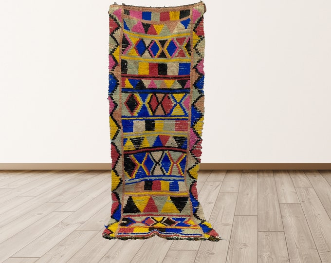 3x7 ft colorful Beni Ourain Vintage Runner Rug.