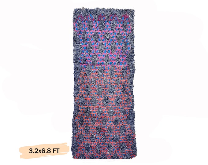 Vintage Moroccan Bohemian Runner Rug 3x7- Colorful woven Floor Decor.